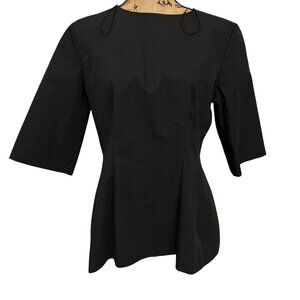 ZARA BLACK Structured Peplum Top Size L 3/4 Sleeve Boat Neck Office WORK Blouse